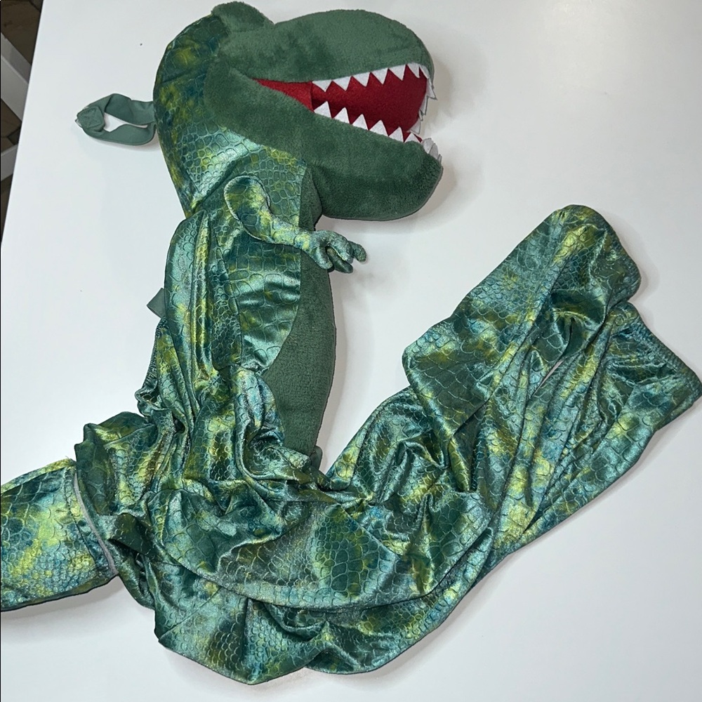 Kids Riding Green Dino Costume playtime